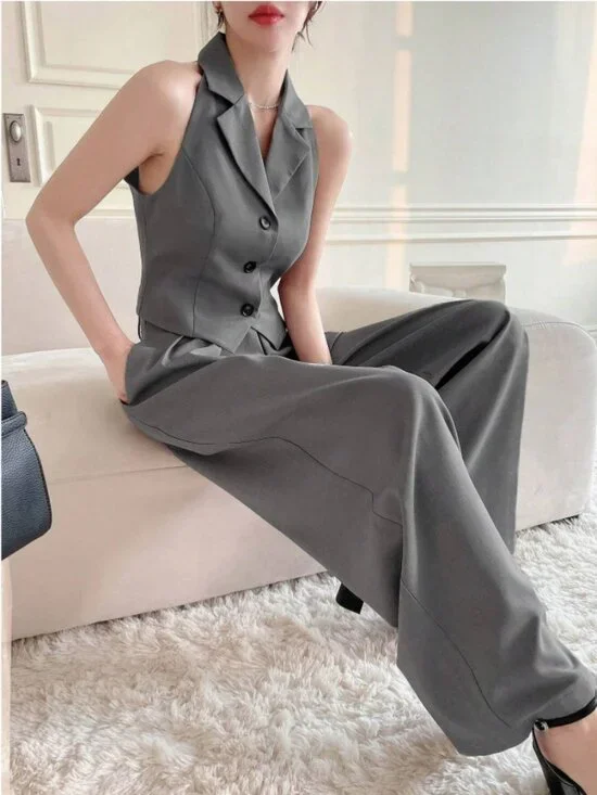 Dazy Women Wide Leg Pants Suit Set, Gray - Picture 7 of 7